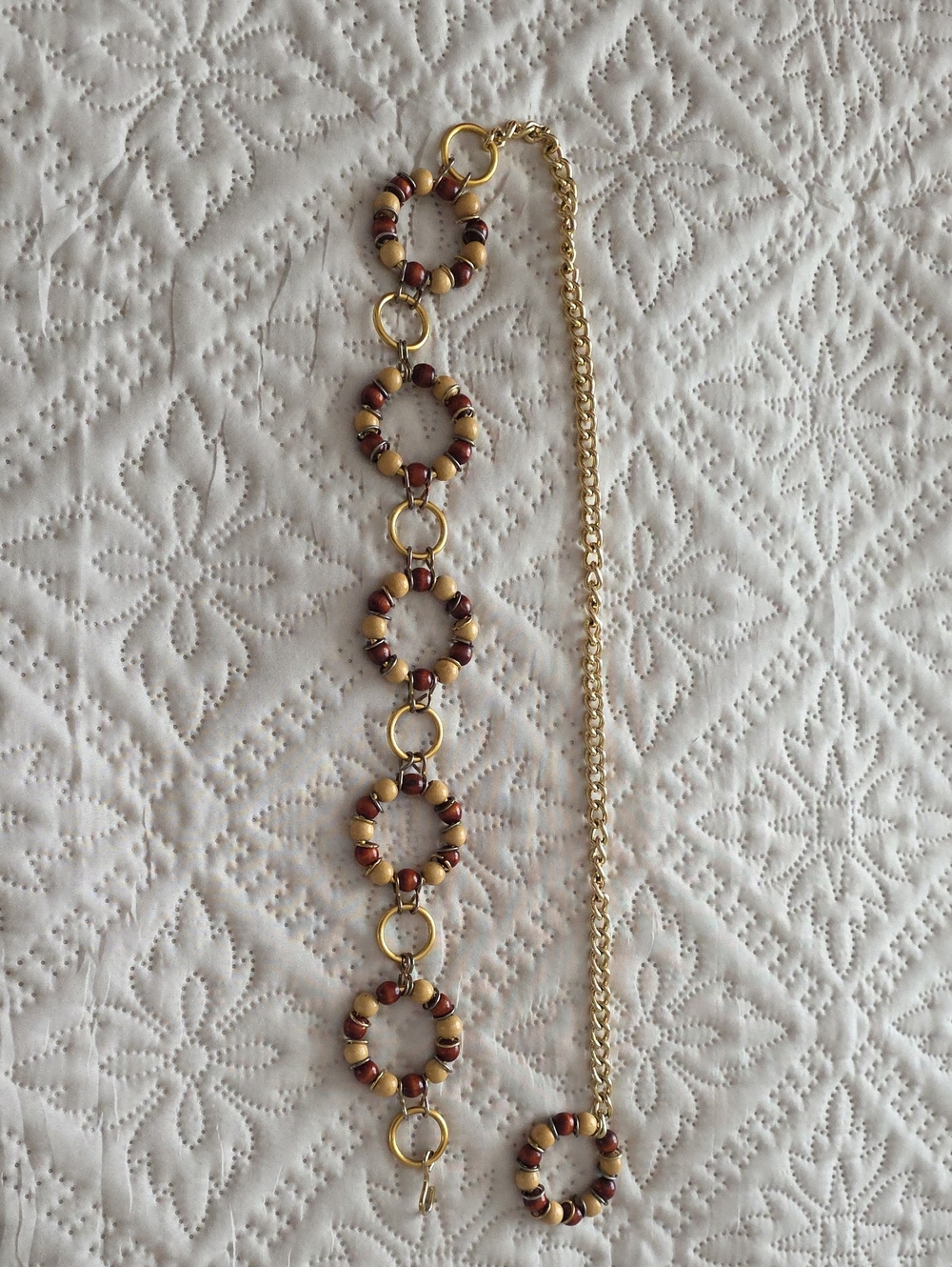 Vintage Gold Chain Waist Belt with Maroon and Cream Beaded Rings 40"